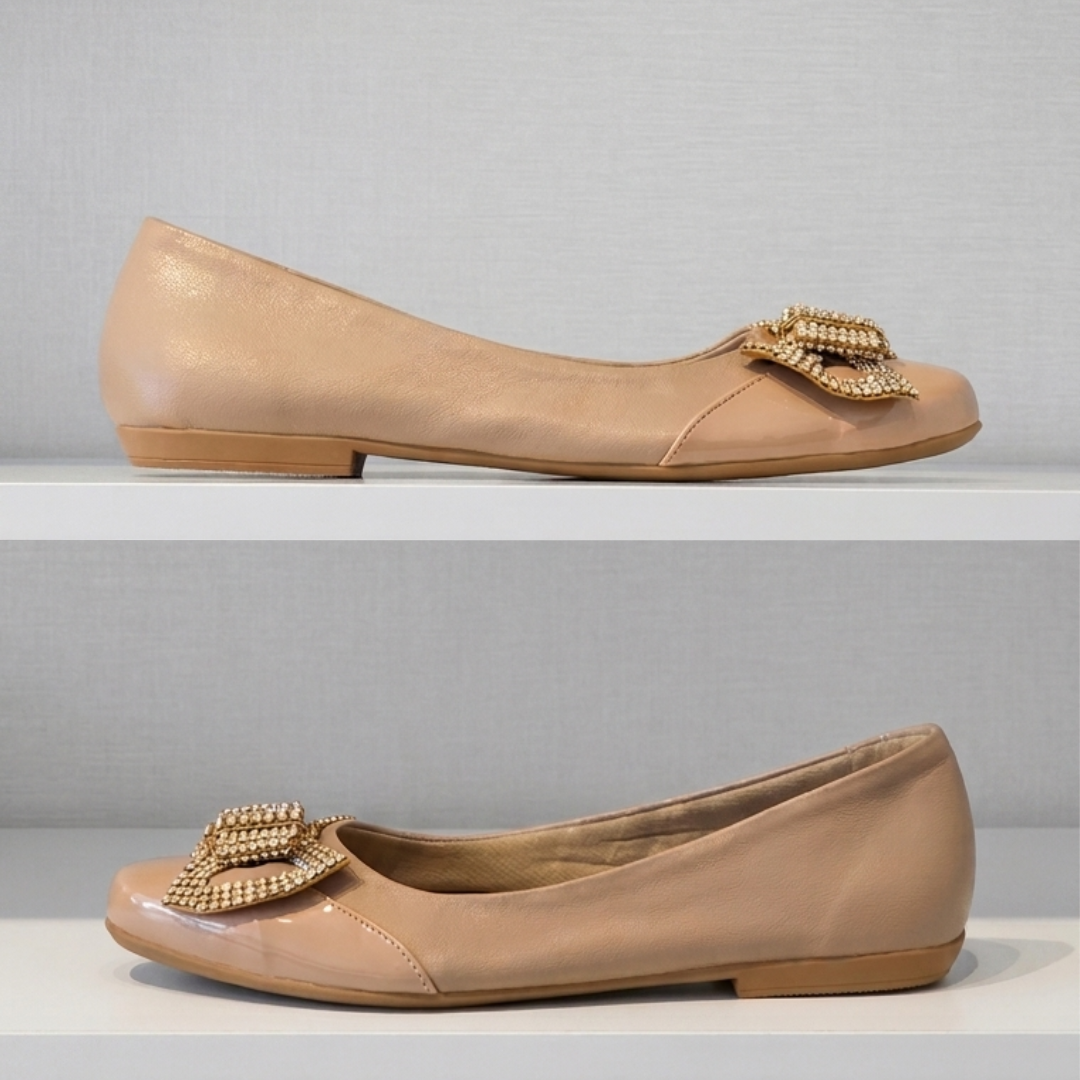 Nude Rhinestone Bow Ballet Flat