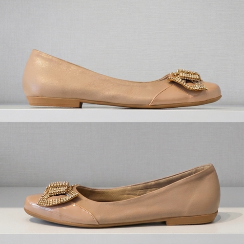 Nude Rhinestone Bow Ballet Flat