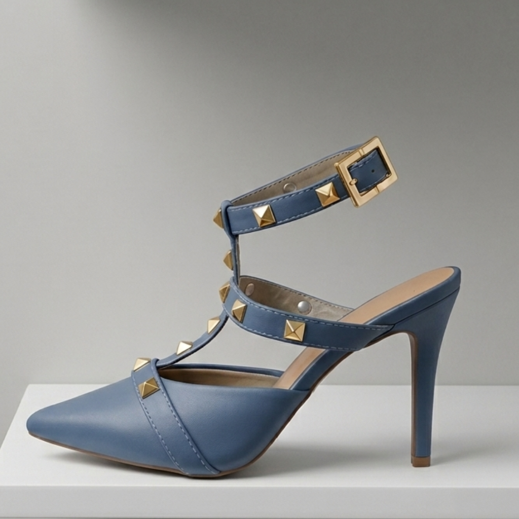 Steel Blue Gold Studded Stiletto