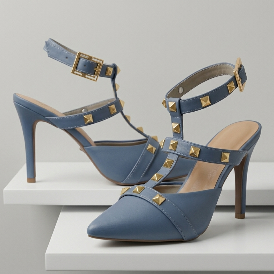 Steel Blue Gold Studded Stiletto