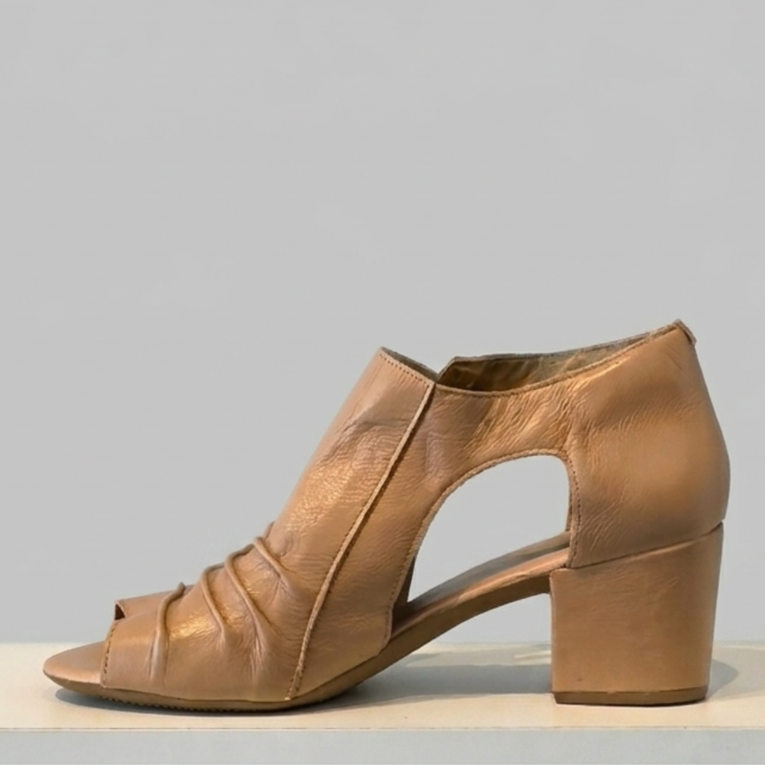 Caramel Open Toe Block Heel Bootie