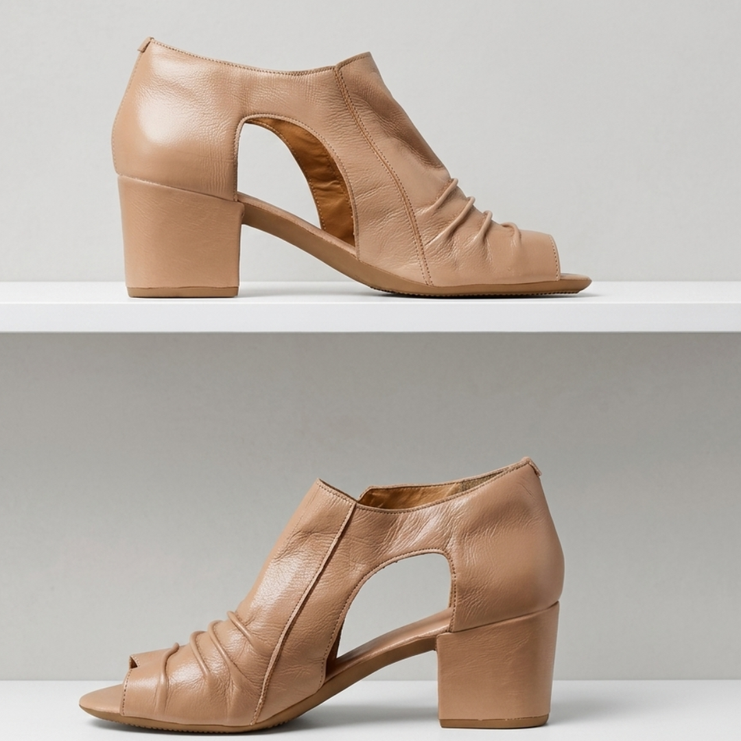 Caramel Open Toe Block Heel Bootie