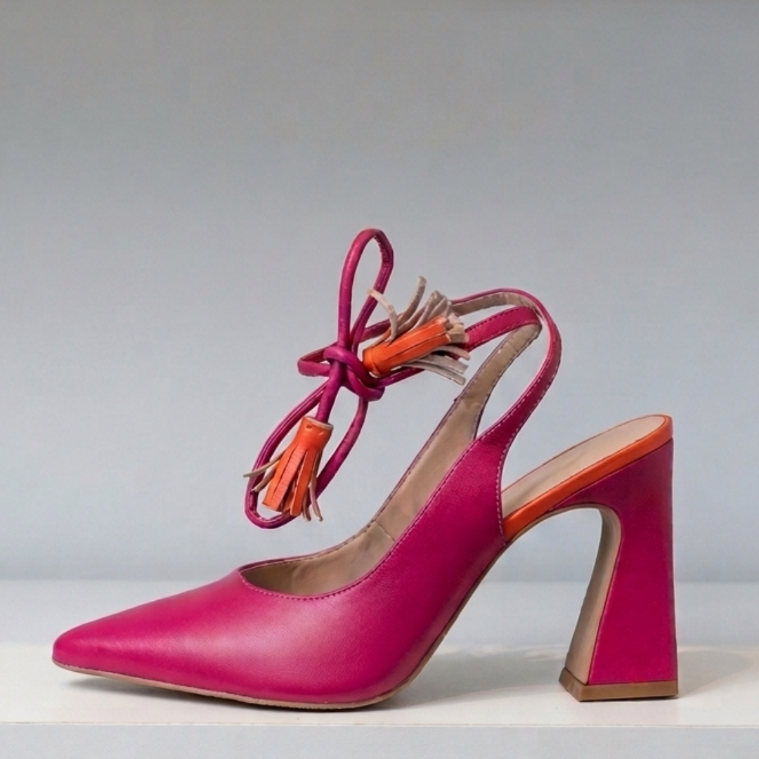 Fuchsia Tassel Tie Block Heel