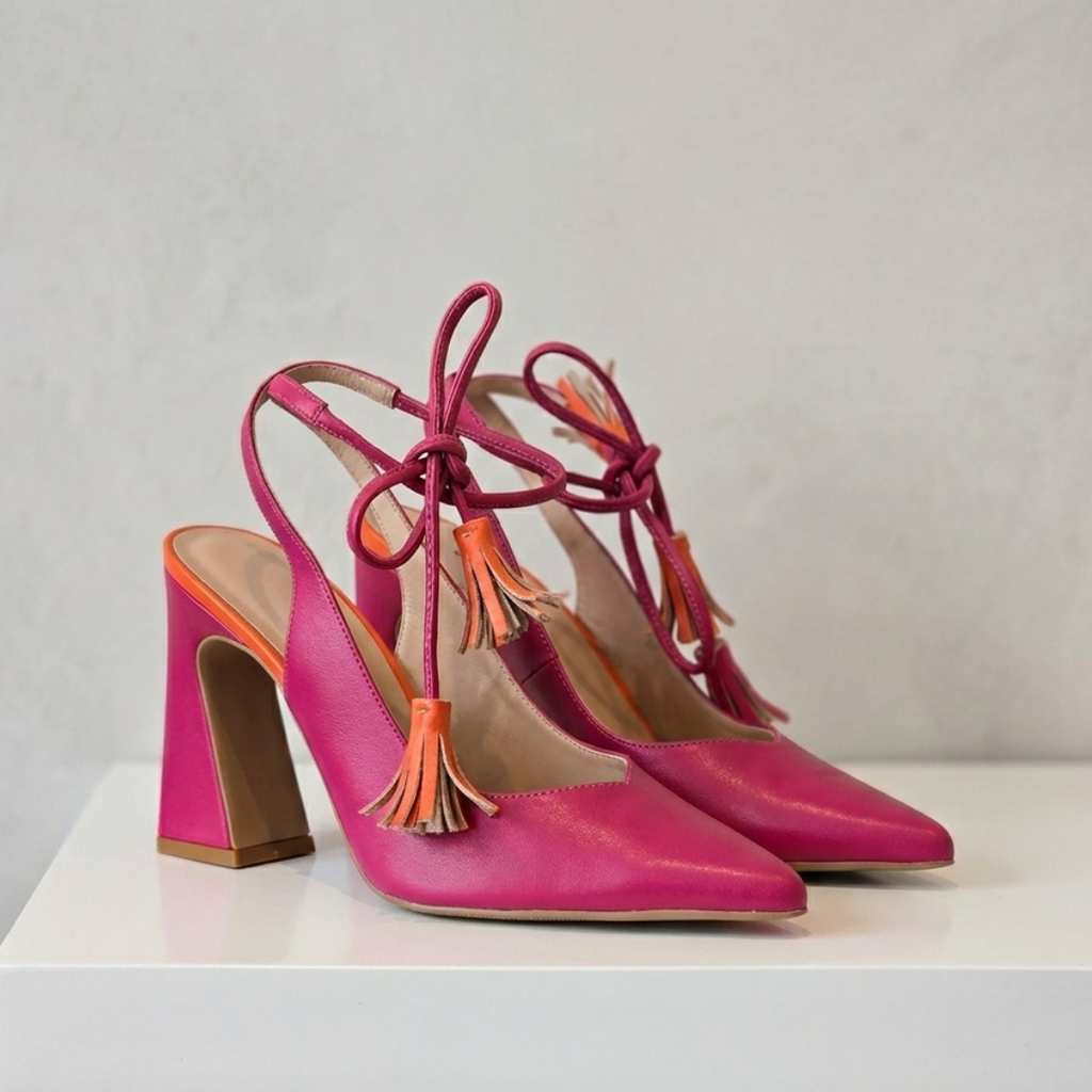 Fuchsia Tassel Tie Block Heel