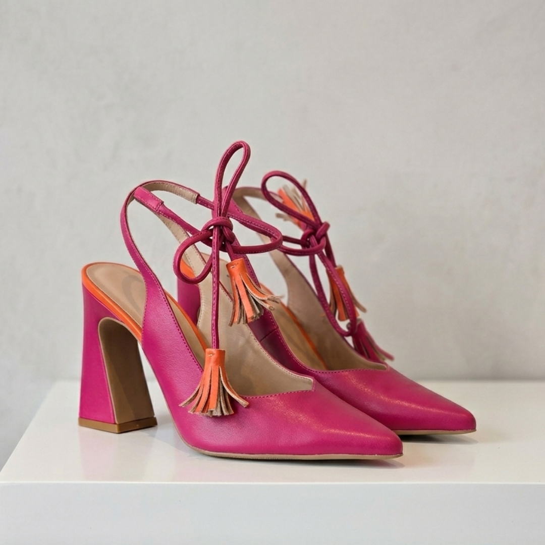 Fuchsia Tassel Tie Block Heel