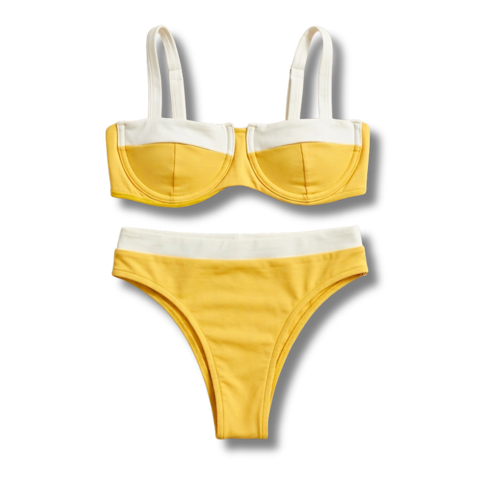 Yellow & White Bandeau Bikini Set